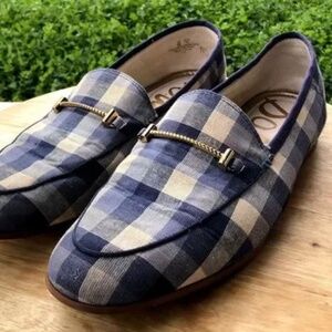 SAM EDELMAN Loraine Loafer Womens Sz 9 Blue Checkered Slip On Plaid Shoes Flat